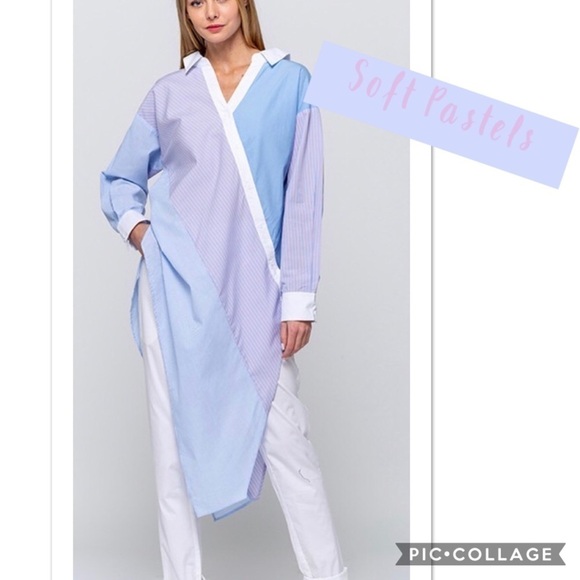 Blu Trends Tops - Soft Pastels-Long Asymmetrical Shirt w/Soft Colors